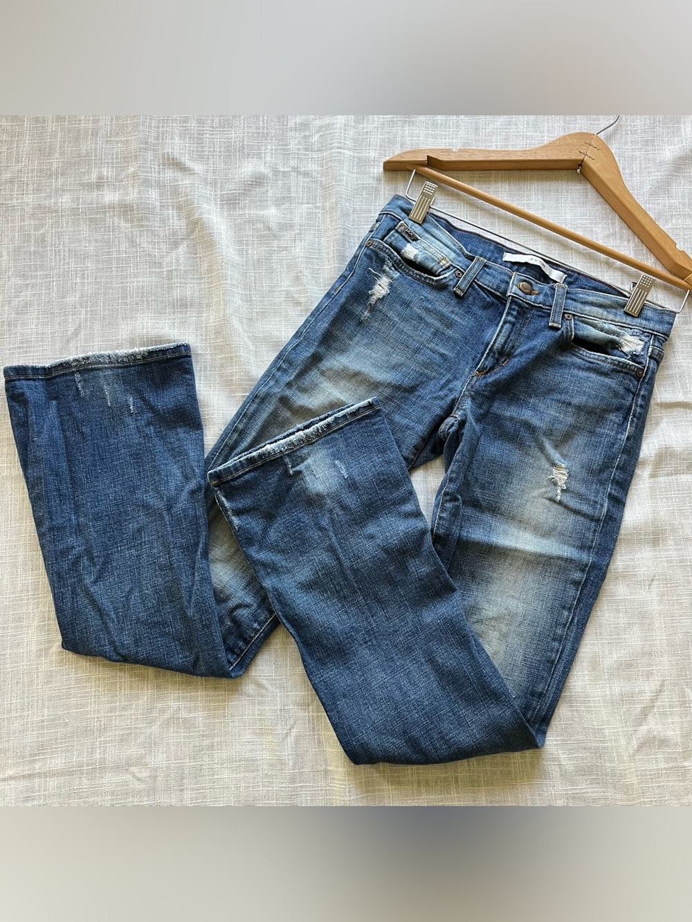 Joe's Jeans Low-rise Provocateur Distressed Bootcut Blue Jeans